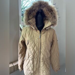 Vintage Post Card Belfe SpA Luxury Quilted Hooded Jacket Women's Size Small (4)